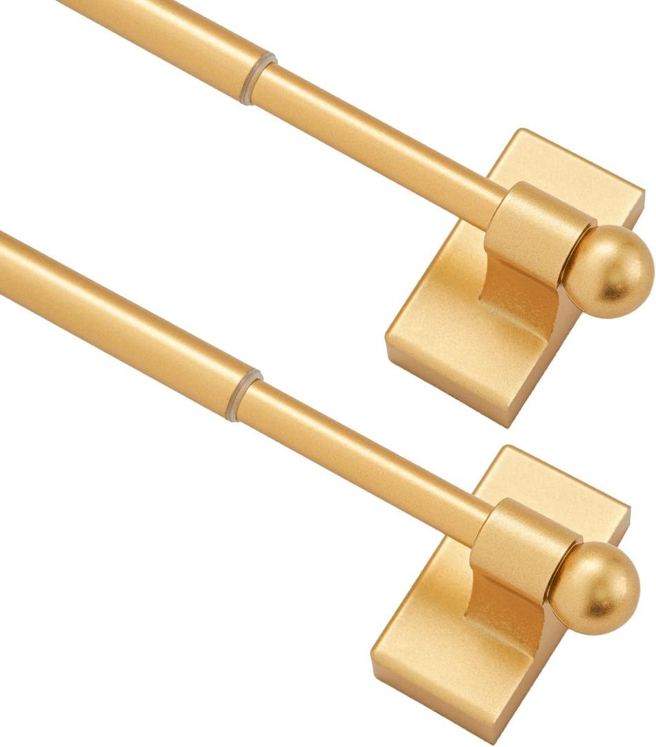 Magnetic Curtain Rods Multi-Use Adjustable Appliance Metal Doors Magnetic Rods, 9-16 Inch, 1/2 Inch Diameter, 2 Pack,Gold (9-16 Inch | 2 Pack)