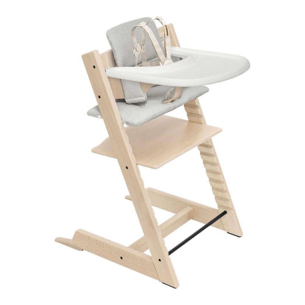 Stokke Tripp Trapp High Chair with Tray and Cushion, Natural/Nordic Grey
Includes Chair, Baby Set, Removable Harness, Tray, Cushion, for Ages 6-36 Months, Solid Wood, Holds up to 300 lbs
