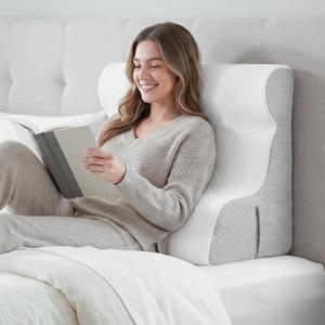 Wedge Pillow for Sleeping - Orthopedic Bed Wedge Pillow for Post-Surgery Recovery, Acid Reflux & Snoring Relief - Memory Foam Back Support Pillow for Sitting Up in Bed, Headboard Cushion - White
