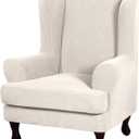 H.VERSAILTEX 2 Piece Stretch Jacquard Wingback Chair Covers Slipcovers Wing Chair Covers (Base Cover Plus Seat Cushion Cover) Furniture Covers for Wingback Chairs, Form Fitted Thick Soft, Ivory