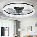 DLLT Bladeless Ceiling Fan with Light: 20" Modern Low Profile Flush Mount Fandelier with App & Remote Control - Black Dimmable LED Ceiling Fans for Bedroom Kids Room Living Room
