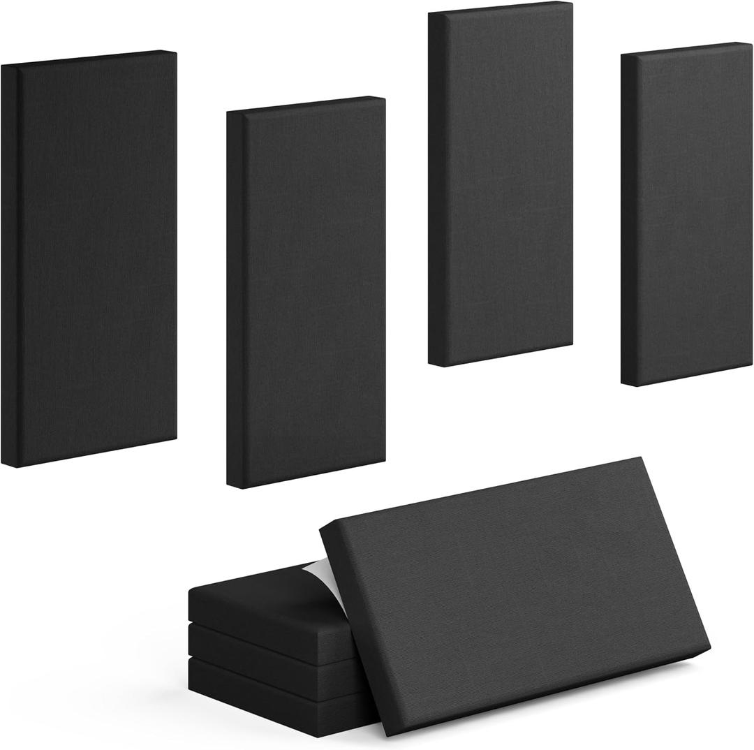 4 Pack High-Density Core with Fabric Cover Acoustic Panels 24122 In Self-Adhesive Soundproofing and Sound-Absorbing Wall Panels for Echo Reduction in Studio, Theater, or Recording (Midnight Black)