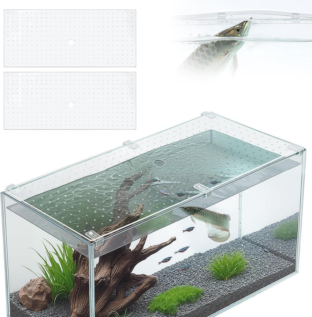 Colingmill 2 Pcs Aquarium Acrylic Fish Tank Lid Covers for 20/29/37 Gallon, 29 X12 in Glass Cuttable Canopy Top Net, Anti-Jump Net with Clips (Each 29 x 12 x 0.1in)
