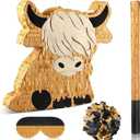 Sratte Cute Highland Cow Piata Party Supplies Piata with Blindfold Bat Confetti Highland Cow Decorations for Theme Birthday Party Supplies, 15.75 x 14.37 x 2.76 Inch
