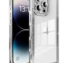 Rectangle Glitter Bling Diamond Case for iPhone 13 Pro,Cute Luxury Sparkly Cover,Full Camera Protection Soft TPU Bumper Shockproof Slim Phone Case for Women Girls(iPhone 13 Pro,Silver)