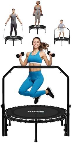 Jumpzylla Fitness Rebounder Trampoline for Adults, Mini Trampoline for Adults with Bar and Elastic Bands, Family Kids & Adult Exercise Trampolines Indoor/Outdoor, 450lbs, 40 inch