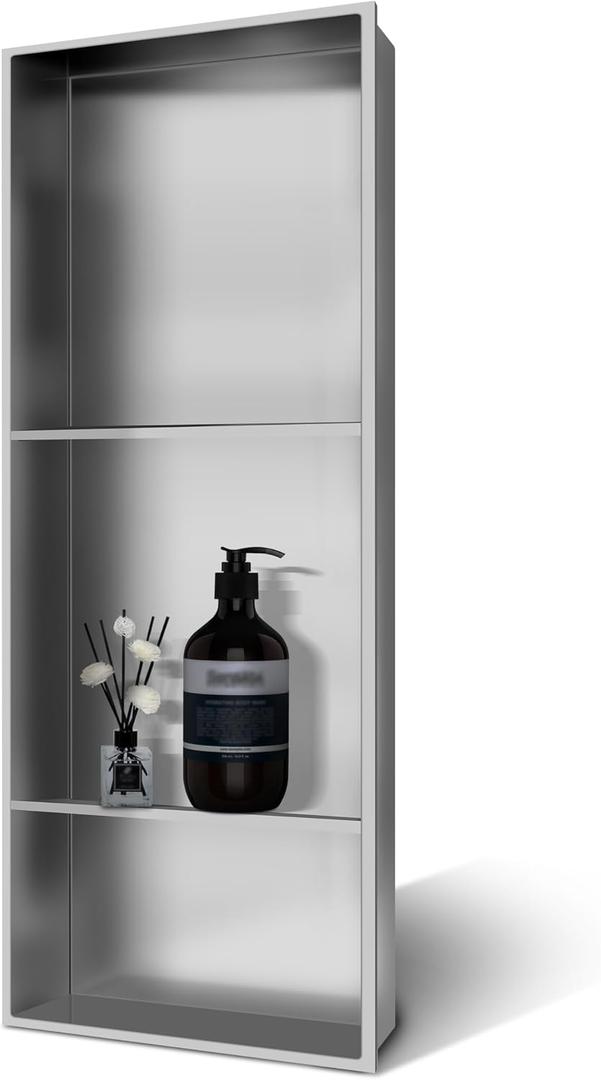 Shower Niche 13 × 31, 3 Shelves Wall Niche Recessed Shelf for Bathroom Storage, Shower Niche Insert Tile Ready No Tile Needed Over Mount Installation, Brushed Nickel, 13W × 31H-Three Shelf