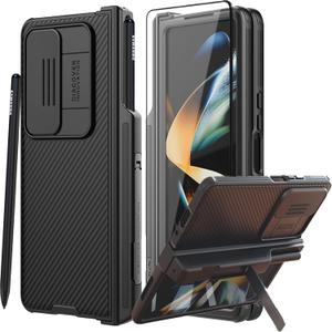 for Samsung Z Fold 4 Case [with S Pen Fold Edition] & Slide Camera Cover & Screen Protectors,with Kickstand Hinge Protection Phone Case for Samsung Galaxy Z Fold 4 (Black with Pen)