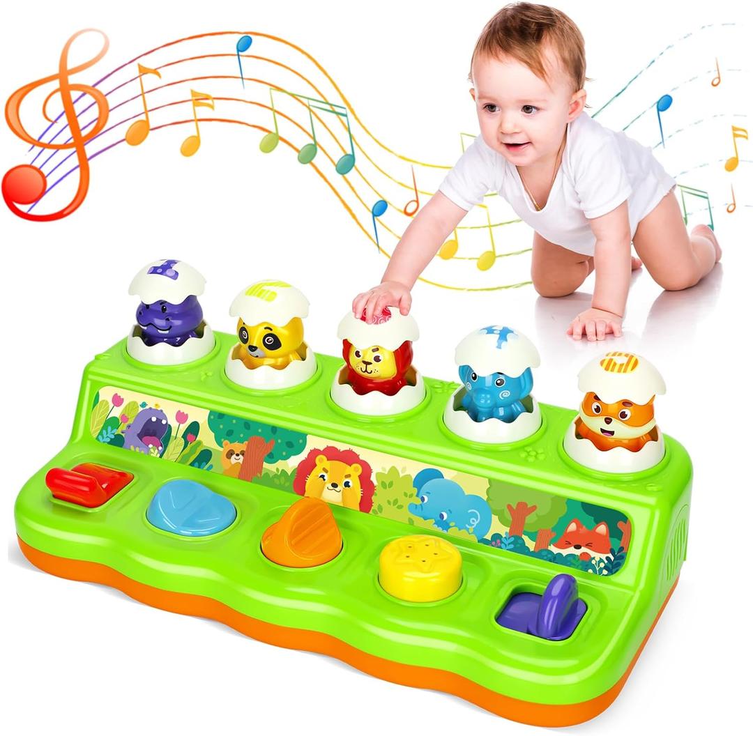 Duchong Toys for 1 Year Old Boys Girls, Interactive Pop up Toy with Music & Light, Early Learning Musical Toys for Toddlers 1-3, Birthday Gifts for Babys Infants 6-9-12-18 Months
