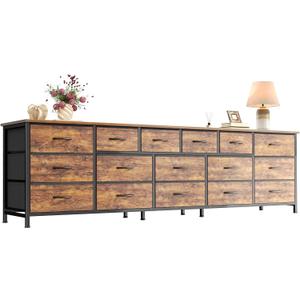 Huuger 77.6" Long Dresser for Bedroom, 16 Drawer Fabric Dresser for Closet, Wide Chest of Drawers with Storage, TV Stand for 65, 75, 85 Inch TV, 77.6" W x 12.9" D x 26.7" H, Rustic Brown