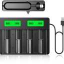 HiQuick C D Battery Charger AA AAA with Built-in USB Cable, Universal Charger for Lithium-ion Battery and 1.2V Ni-MH Ni-CD Rechargeable Batteries, 4 Bay