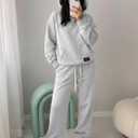 Womens 2 Piece Sweatsuit Set, 2025 Casual Long Sleeve Hoodie with Loose Wide Leg Sweatpants for Fall and Winter (XL)