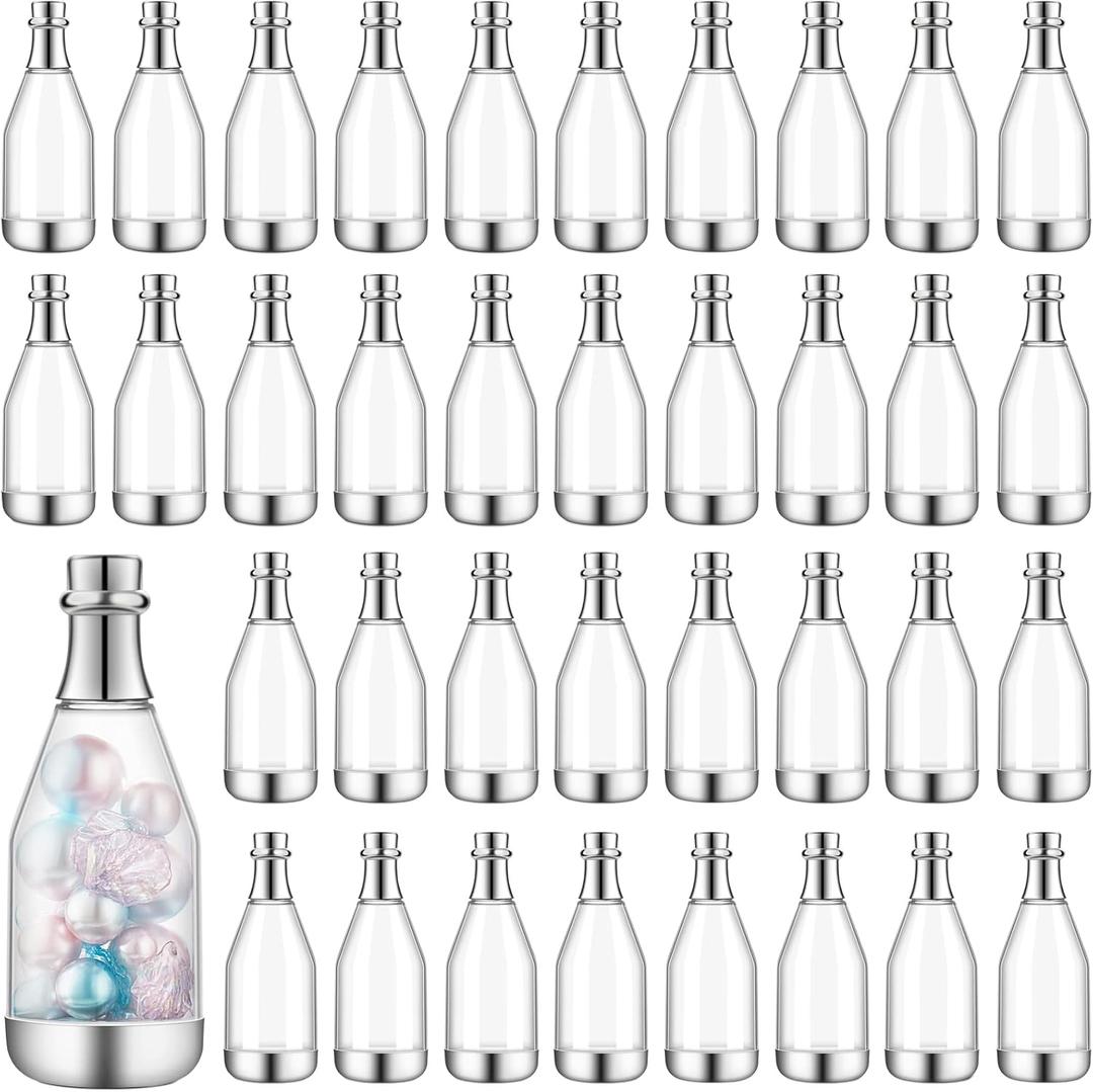 Cunhill 54 Pieces Champagne Candy Bottles Bridal Shower Favors Mini Bottle for Baby Shower Bulk Small Plastic Alcohol Containers for Wedding Birthday Party(Silver)