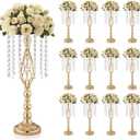 12 Pcs 21.7 Inch Tall Gold Centerpieces For Table Wedding-Metal Flower Gold Vases For Centerpieces For Wedding Reception With Crystal Fringe-Flower Stand For Wedding, Birthday(Centros De Mesa)