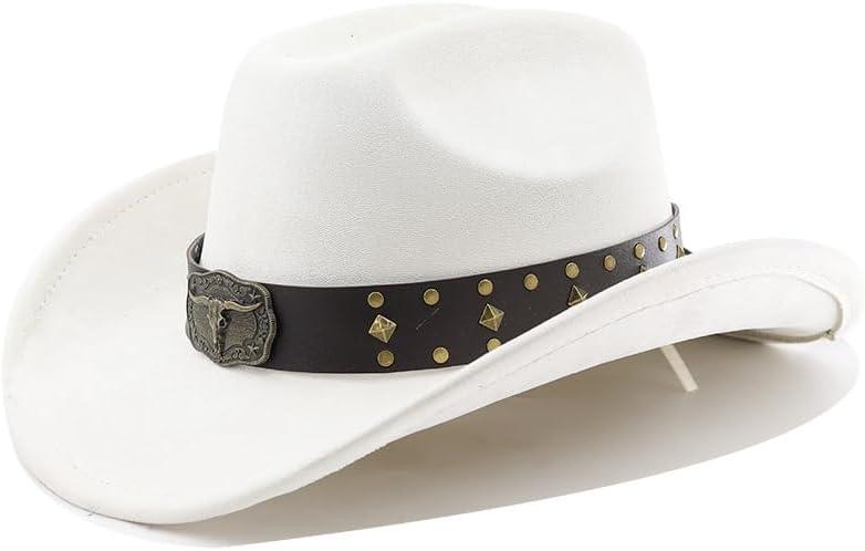 LIDHAY Cowboy Hat for Women Men with Shapeable Wide Brim Western Suede Hat for Cowboys and Cowgirls (Off-white)