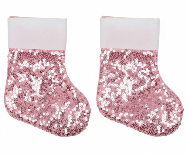Realspring 12 Pcs Mini Sequin Christmas Stocking Bulk Mini Stockings Xmas Socks Bulk Christmas Tree Decoration for Home Party Sparkle Socking (Pink)