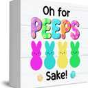 4 x Funny Easter Wooden Box Sign Decor, Bunny Rabbit Easter Gifts for Home Kitchen Farmhouse Table Decoration, Oh for Peeps Shake, 5 x 5 Inch (Fuchsia)