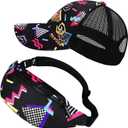 2 Pcs Retro 80s 90s Outfits for Women Men Fanny Pack and Hat Costumes Accessories for Party Decorations