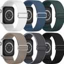 6 Pack Stretchy Solo Loop Compatible with Apple Watch Band 45mm 46mm 44mm 42mm 49mm 41mm 40mm 38mm Men Women, Braided Elastic Nylon Strap for iWatch Series 10 9 8 7 6 5 4 3 SE SE 2 Ultra Ultra 2 (Black/DarkGrey/White/Blue/DarkGreen/Stone)