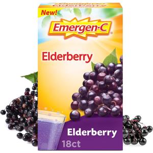 Emergen-C Elderberry Fizzy Drink Mix, Elderberry Immune Support, Natural Flavors, With High Potency Vitamin C, 18 Count