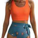 Dokotoo Womens 2 Piece Swimsuit Scoop Neck Sleeveless 2025 Racerback Top Tummy Control Tie Knot Bathing Suits Floral Bottoms (Blue, S)