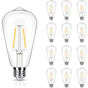 12 Pack 2W LED Edison Bulbs, 25 Watt Light Bulbs Equiv, 2700K Soft Warm with E26 Standard Base, LED ST19 Low Watt Light Bulbs, 250LM, Not-Dimmable, 120V