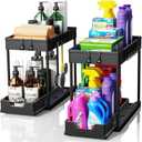 artzon 2 Pack black Under Sink Organizers and Storage, 2-Tier Sliding Cabinet Basket Organizer with Hooks, Multi-Purpose Under Sink Organizers and Storage for Bathroom Kitchen