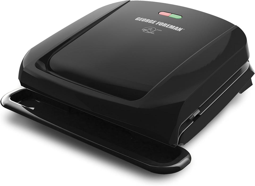 George Foreman 4Serving Removable Plate Electric Grill and Panini Press, George Tough NonStick Coating, Drip Tray Catches Grease, Black
