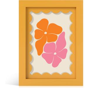 5x7 Picture Frame with Real Glass, Wooden cute 5 x 7 Photo Frame with Wavy Mat for Tabletop and Wall Hanging, Yellow, 1 Pack
