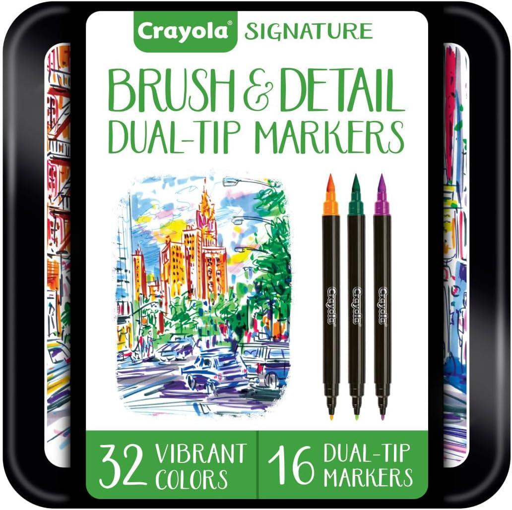 Crayola Brush & Detail Dual Tip Marker Set, 16 Markers, 32 Colors, Adult Coloring Markers, Gifts for Teens & Adults