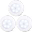 STAR-SPANGLED 3 Pack 2.8 Motion Sensor Lights Indoor AAA Battery Operated, Stick on LED Puck Light for Stairs, Under Cabinet, Closet, Cool White