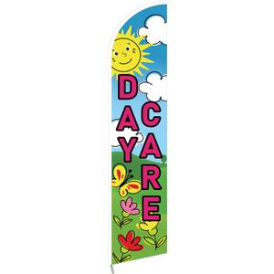 SmoothNovelty 2.5x12ft Daycare Swooper Feather Flag Now Enrolling Day Care Feather Flag for Schools, Child Care, Daycares, and Montessori Schools