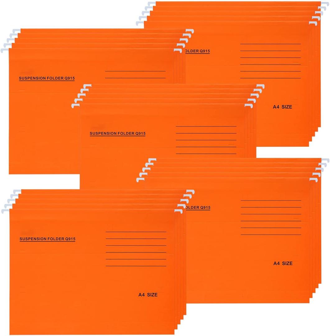 A4 Hanging File Folders, 25 Pcs Recycled Card File Folders for Filing Cabinet with Tabs and Card Inserts, Hanging Files Storage Folders for Office and School, Orange