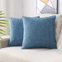HPUK Linen Throw Pillow Covers Pack of 2, 16x16 Inch Accent Cushion Covers for Living Room, Bedroom, Decorative Solid Color Pillow Covers for Couch, Sofa, Chair, Aqua Blue