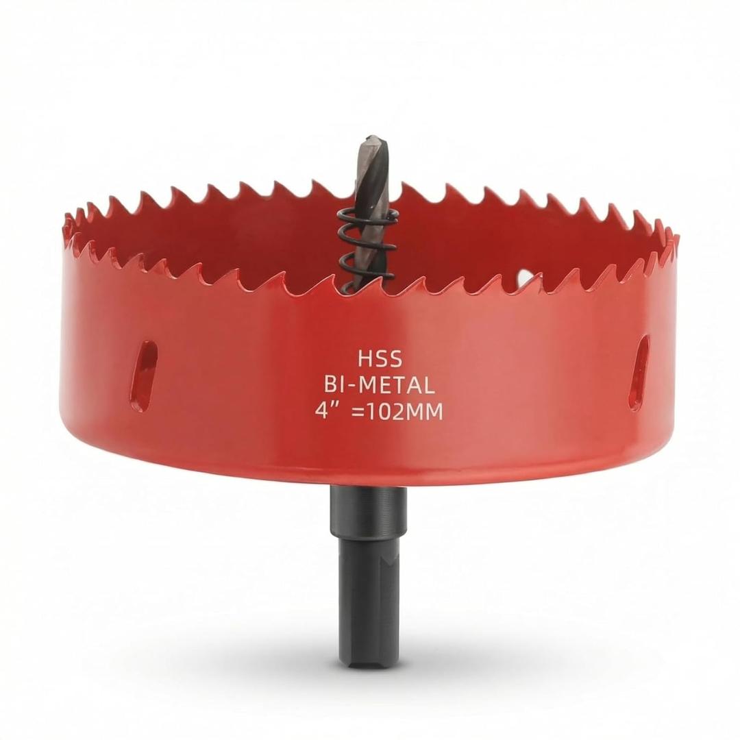 4 Inch Hole Saw, M42 HSS Bi-Metal Hole Cutter with Arbor, Triangular Shank Hole Saw Drill Bit with Spring for Wood, Plywood, Plastic, Gypsum Board, Various Thin Metal Sheets (102)