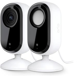 Arlo Essential Indoor Security Camera 2K (2nd Gen, 2023 Release) - Wired Plug-in Power, Person Recognition, Animal Detection, 1-Month Trial of Secure Plan, Automated Privacy Shield, 2 Cam, White