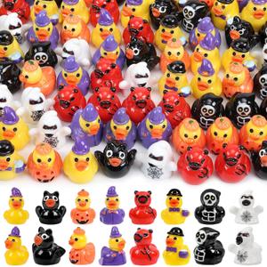 120 Pcs Halloween Mini Ducks 8 Styles Miniature Resin Ducks Bulk Skeleton Pumpkin Witch Devil Ghost Tiny Duck Figures for Halloween Party Favors Gift DIY Craft Dollhouse Decorations
