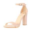 Ankis Nude Heels for Women - Open Toe Ankle Strap Chunky Heel Pump Sandals Party Wedding Strappy Buckle Sandals Standard Size 4 Inches Tall Thick Heel Design, Size 10