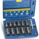 MABLEVI 13 PCS Bolt Extractor Set, 1/2" Drive Impact Lug Nut Remover Socket Tool with Center Punch Bar for Damaged, Frozen, Studs, Rusted, Rounded-Off Bolts & Screws