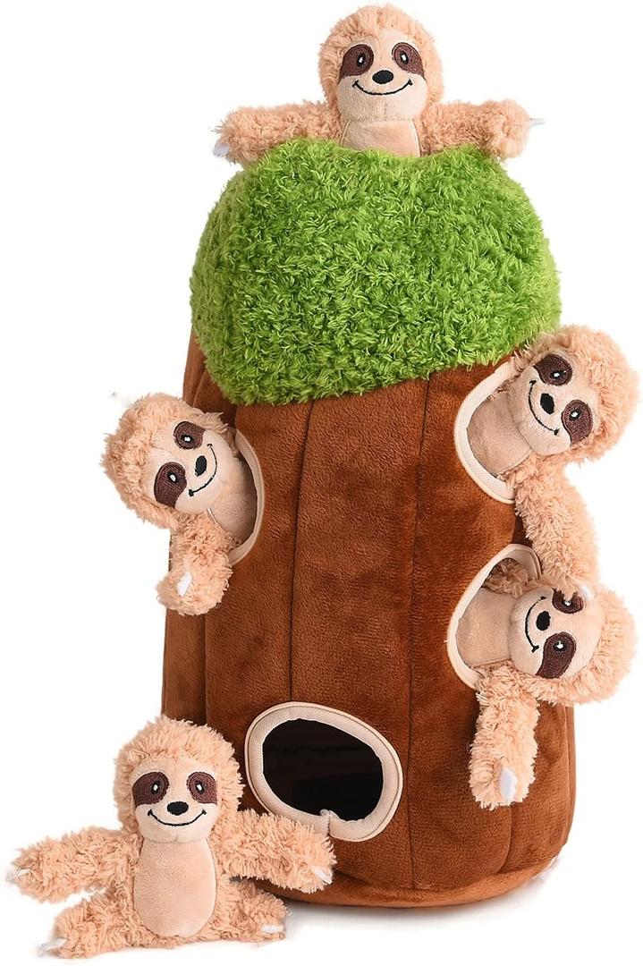 Interactive Squeaky Dog Toys Plush Sloth Dog Toy, Stuffing Woodland Friends Burrow, Squeaky Plush Dog Toy for Small Medium Large Dogs (Large)
