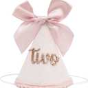 Birthday Hat With Bow - Sweet Birthday Decorations,Glitter Number Cone Hat Photo Prop,Princess Bow Hat,Cake Smash.
