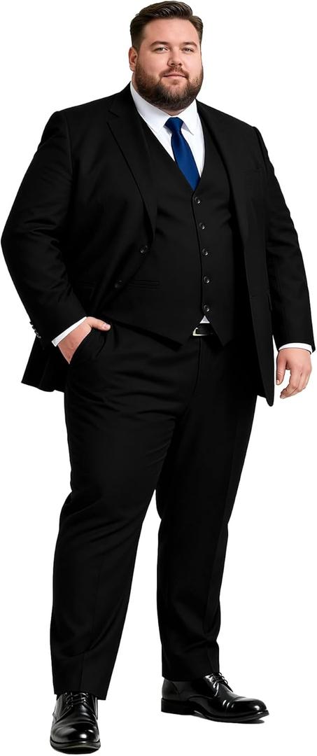 GATMSTZ 3 Piece Suit for Men Big and Tall Classic Fit Men Tuxedo Suit Set Jacket Vest Pants (54, Black)