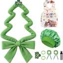 Gwabee 10 PCS Christmas Heatless Curls Overnight Hair Curler, 70" Overnight Curls Hair Curlers to Sleep In with Bonnet for Women Long Hair Volume, Heatless Curling DIY Set - Green
