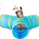 Love's cabin Cat Tunnel Tube Toys 3 Way Collapsible, Cat Tunnels for Indoor CatsKitten Tunnel Bored Pet Play Tunnel with Peek Hole Toy Ball for Kitty, Kitten, Rabbit, Puppy Blue&Yellow