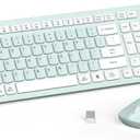 Wireless Keyboard and Mouse Combo, FullSized Wireless Keyboard and Adjustable DPI Mouse, 2.4GHz USB Receiver, Keyboard and Mouse for PC, Windows, Desktop, Laptop (Mint Green and White)