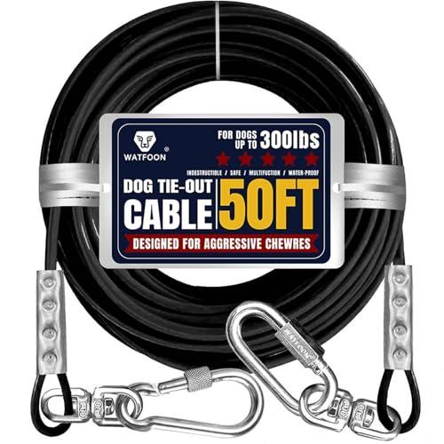 Tie Out Cable for Dogs Up to 300lbs,50ft Extra Strong 1000lbs Break Strength Tie-Out Tether Trolley Training Lead,Dog Run Cable for Yard Garden Park Camping Outside (Black, 300lbs 50ft)