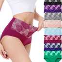 HAVVIS Women's Briefs Underwear Cotton High Waist Tummy Control Panties Rose Jacquard Ladies Panty Multipack (XX-Large)