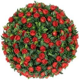 Artificial Topiary Ball Trees with Flowers, UV Resistant Faux Boxwood Decorative Balls, All-Year Green Artificial Plant Fake Greenery Shrubs for Backyard Balcony Garden Wedding Outdoor Home Dcor (Red)