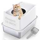 WoofiGo Stainless Steel Cat Litter Box, Large Top Entry Litter Box for Big Cats, Enclosed Kitty Litter Pan with Lid, Metal Cat Box Never Absorbs Odors, Easily Cleaning, Include Scoop