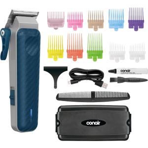 Conair Men Lithium-Ion Rechargeable Clipper & Hair Trimmer for Men, 17-Piece Clippers for Hair Cutting Kit with Color-Coded Combs, 5-Position Taper Control for Tapered Edges and Fades, Quick Charge
